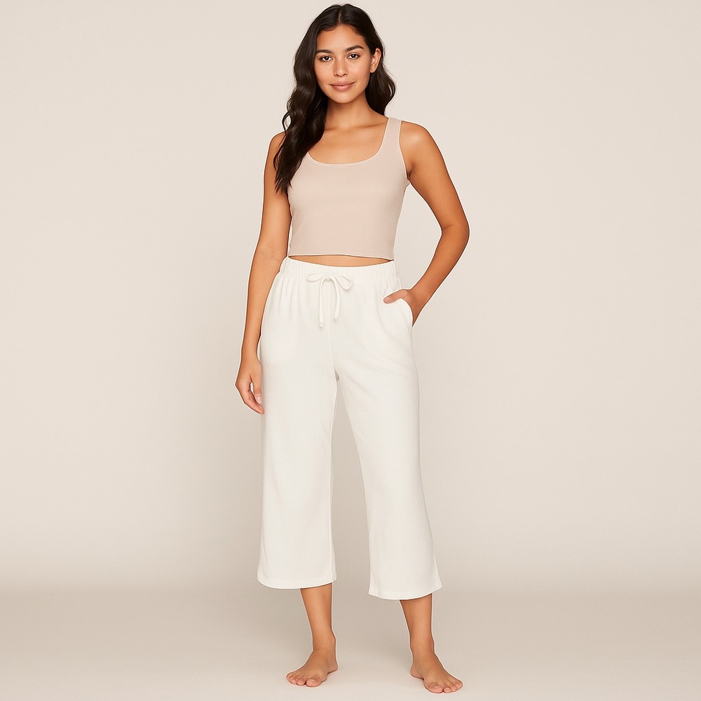 Andie Cropped Wide-Leg Lounge Pants in Cream